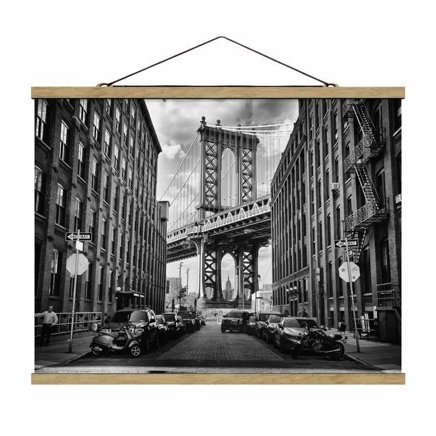 Stoffbild mit Posterleisten - Manhattan Bridge in America - Querformat 4:3