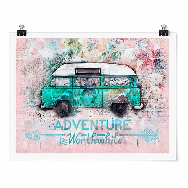Poster bestellen Bulli Adventure Collage Pastell