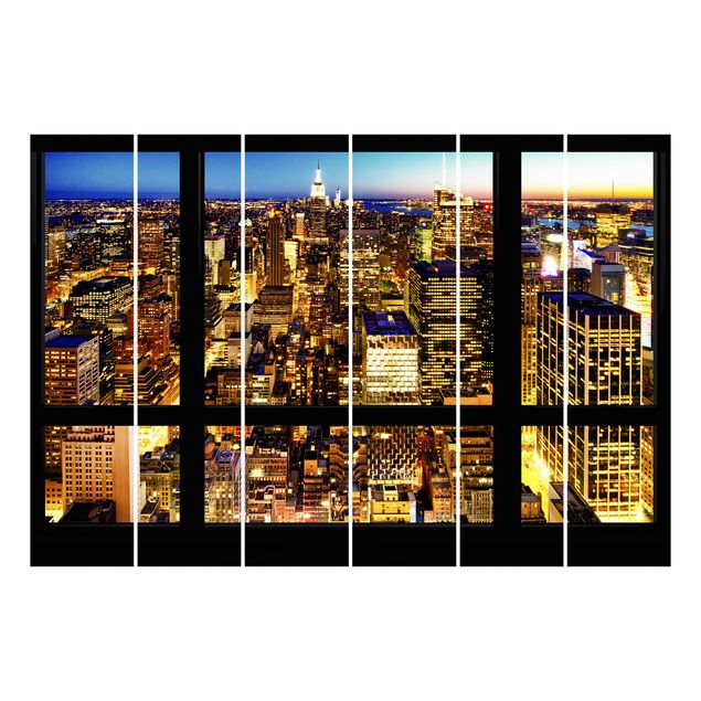 Schiebegardinen Set - Fensterblick New York bei Nacht - Flächenvorhänge