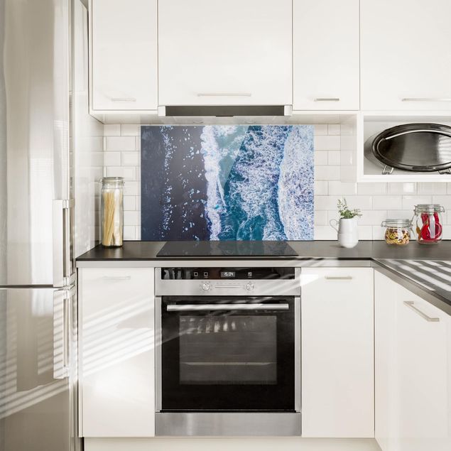 Küchenrückwand Glas Wald Luftbild - Jökulsárlón in Island vertikal