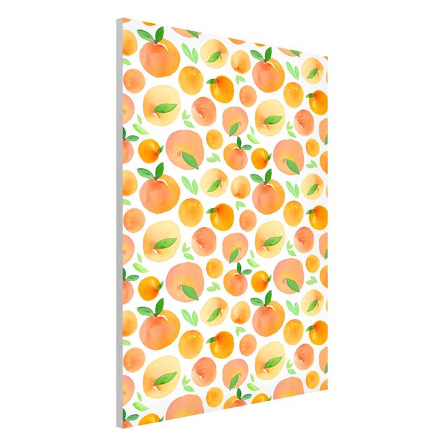 Magnettafel Büro Aquarell Orangen mit Blättern in weißem Rahmen