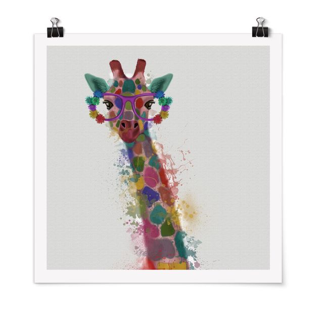Poster - Regenbogen Splash Giraffe - Quadrat 1:1