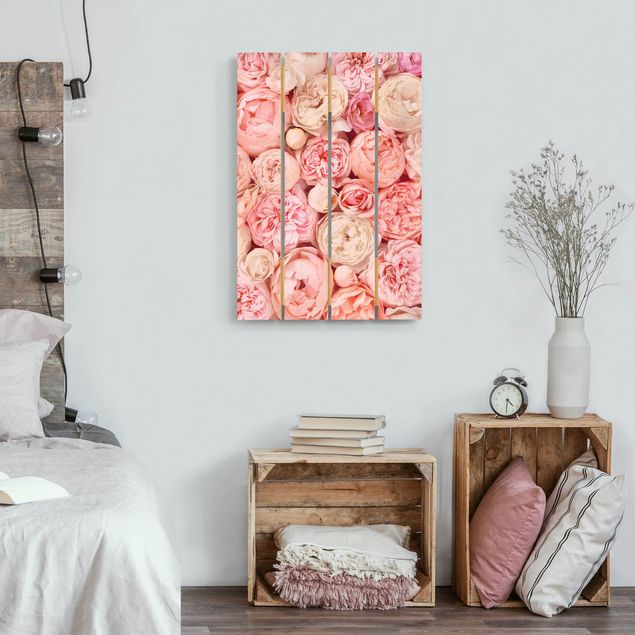 Holzbilder mit Blumen Rosen Rosé Koralle Shabby