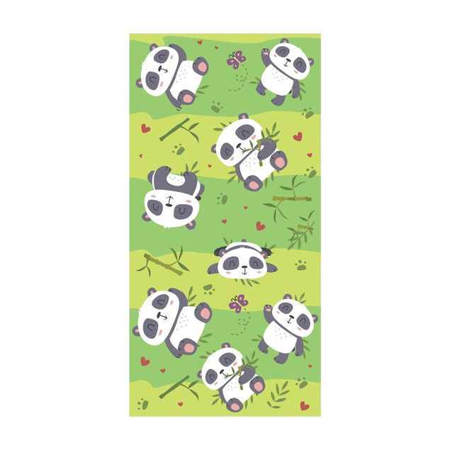 Moderner Teppich Süße Pandabären auf Grüner Wiese