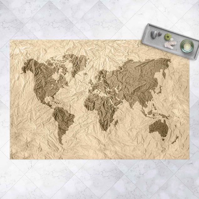 Aussen Teppich Papier Weltkarte Beige Braun