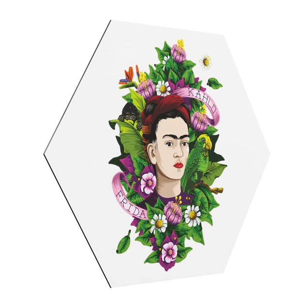 Alu Dibond Bilder Frida Kahlo - Frida, Äffchen und Papagei