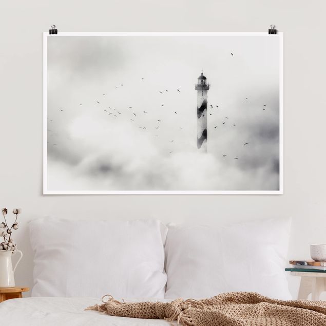 Poster - Leuchtturm im Nebel - Querformat 2:3