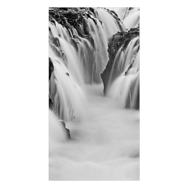 Duschrückwand - Brúarfoss Wasserfall in Island Schwarz-Weiß