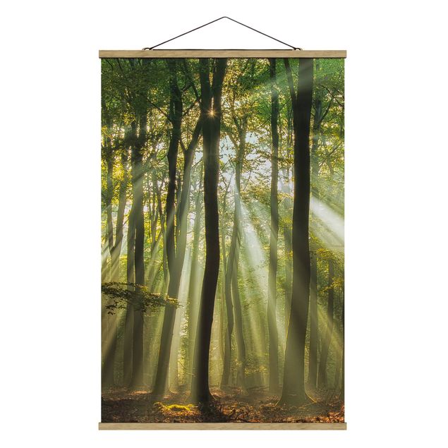 Stoffbild mit Posterleisten - Sonnentag im Wald - Hochformat 2:3