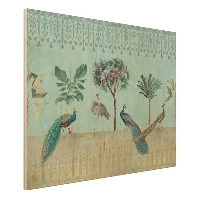 Vintage Bilder Holz Vintage Collage - Tropische Vögel mit Palmen