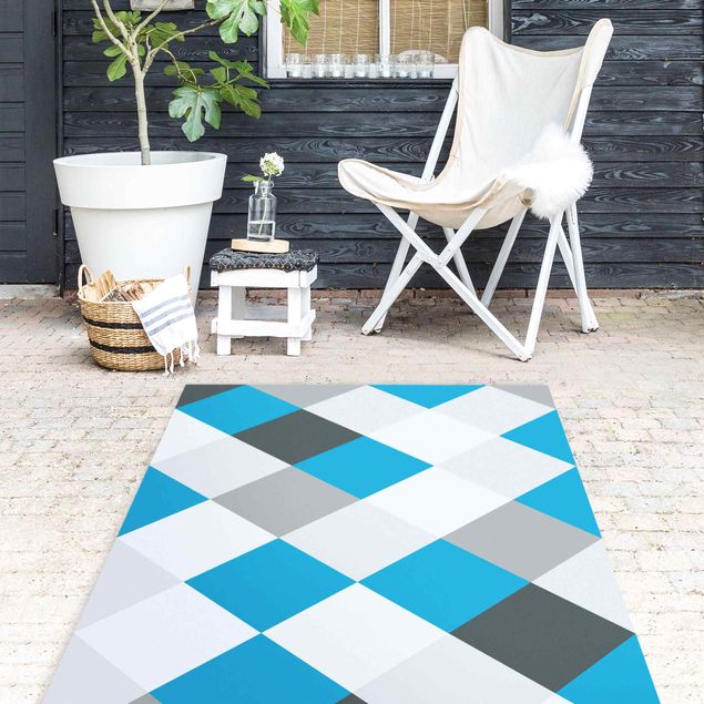 Teppiche Geometrisches Muster gedrehtes Schachbrett Blau