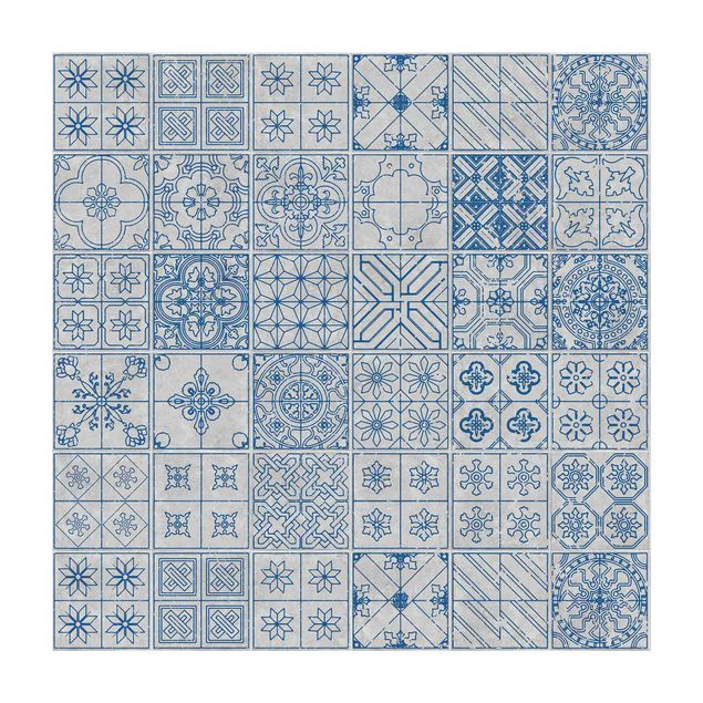 Moderner Teppich Fliesenmuster Coimbra blau
