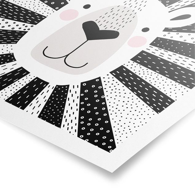 Poster Schwarz-Weiß Tierpark mit Mustern - Löwe