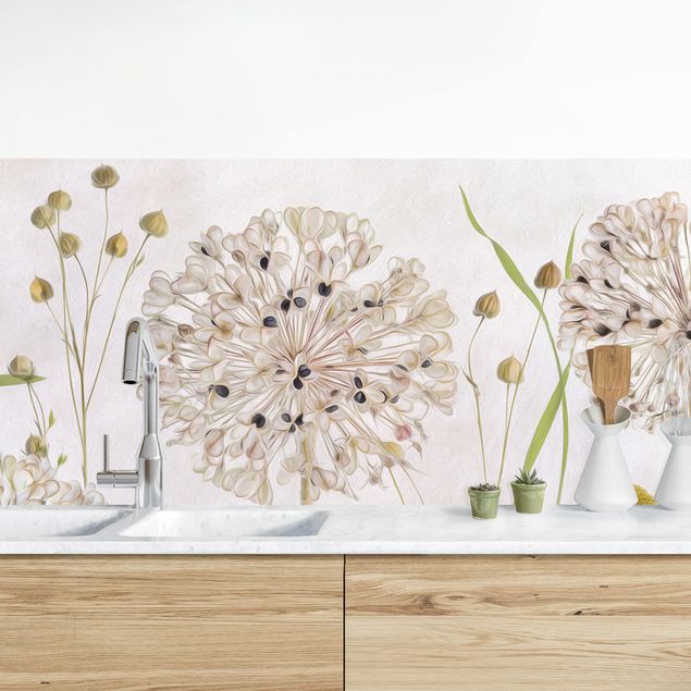 Küchenrückwände Platte Allium und Helenium Illustration