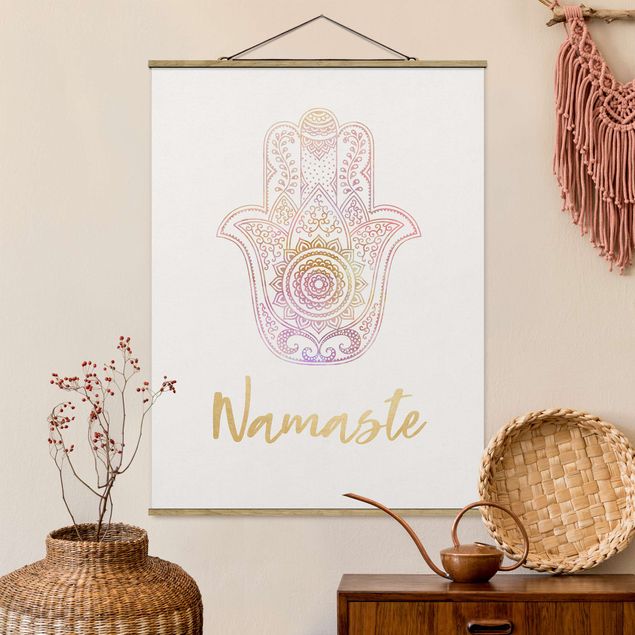 Schöne Wandbilder Hamsa Hand Illustration Namaste gold rosa