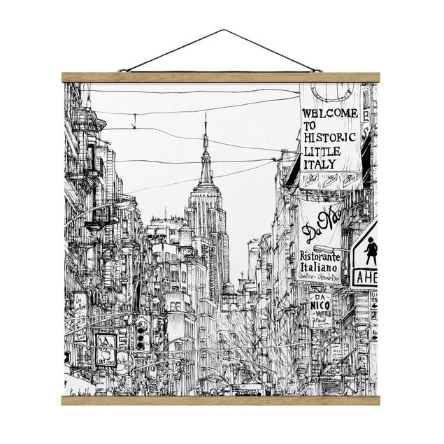 Stoffbild mit Posterleisten - Stadtstudie - Little Italy - Quadrat 1:1