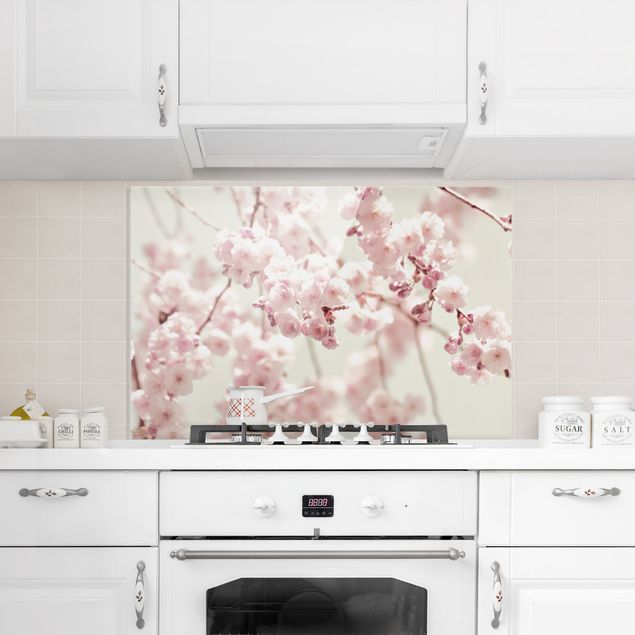 Küchenrückwand Glas Blumen Kirschblütentanz