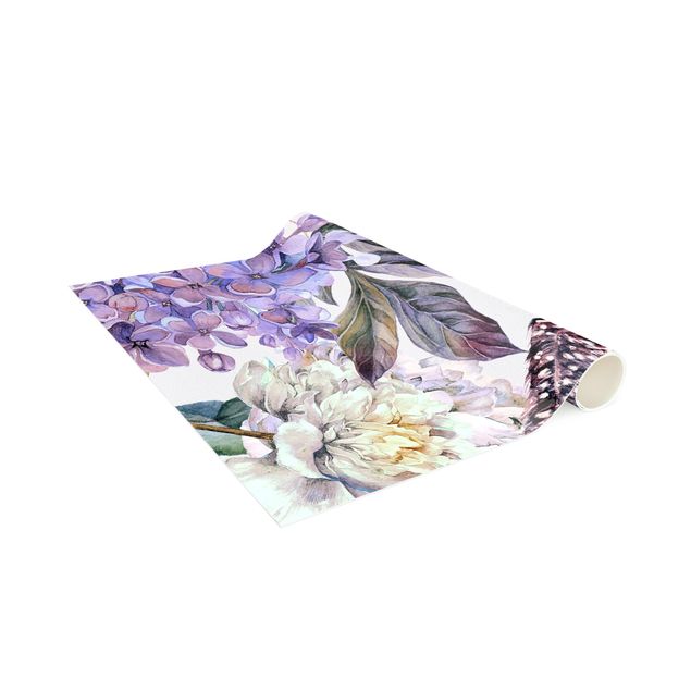 Moderne Teppiche Zartes Aquarell Boho Blüten und Federn Muster