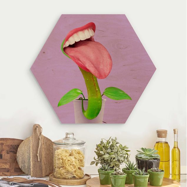 Holzbilder modern Fleischfressende Pflanze mit Mund