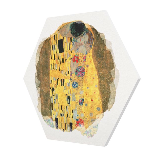 Bilder Hexagon Wasserfarben - Gustav Klimt - Der Kuss
