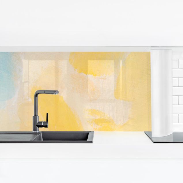 Küchenrückwand abstrakt Frühlingskomposition in Gelb und Blau