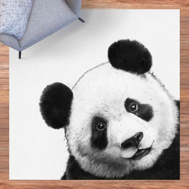 Aussen Teppich Illustration Panda Schwarz Weiß Malerei