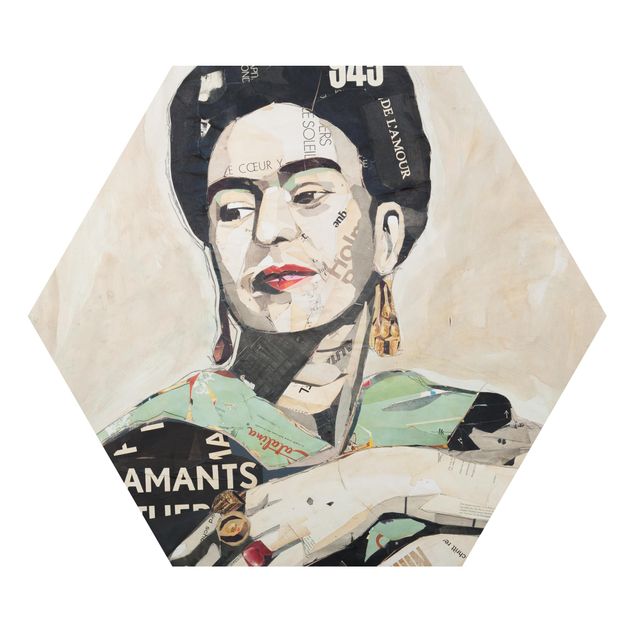 Hexagon Bild Alu-Dibond - Frida Kahlo - Collage No.4
