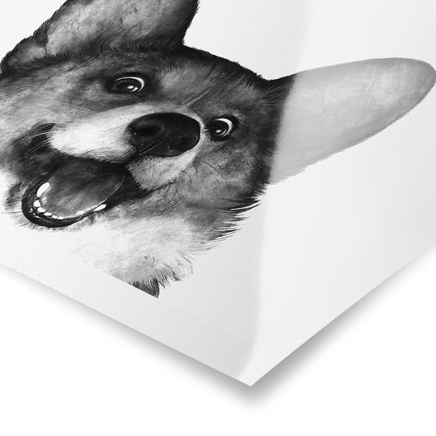 Poster - Illustration Hund Corgi Weiß Schwarz Malerei - Querformat 3:4