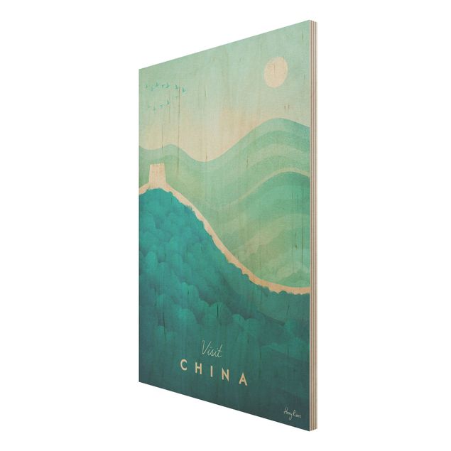 Holzbild Skyline Reiseposter - China