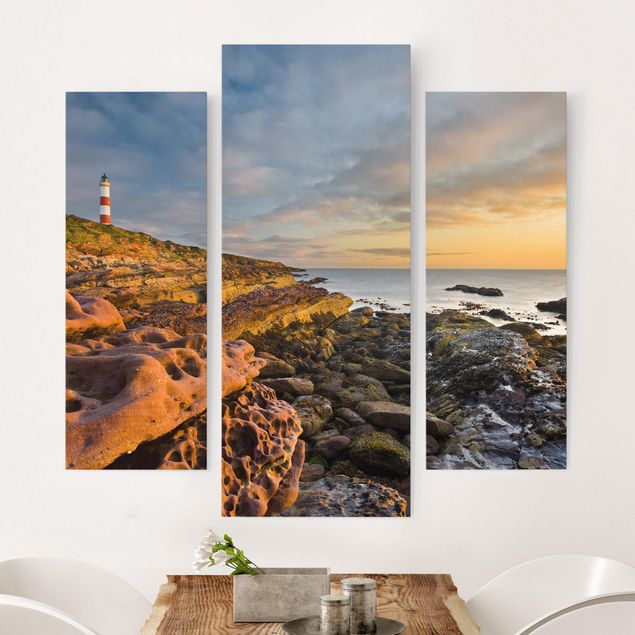 Leinwandbilder XXL Tarbat Ness Leuchtturm und Sonnenuntergang am Meer