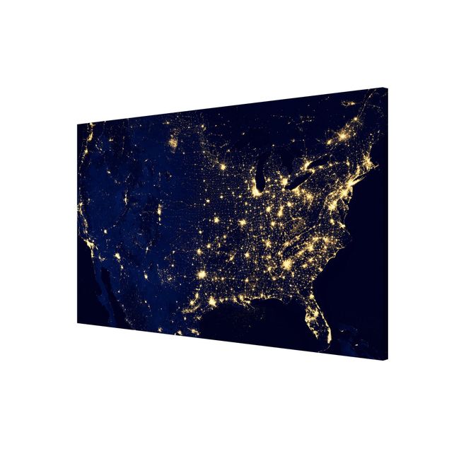 Magnettafel schwarz NASA Fotografie USA von oben bei Nacht