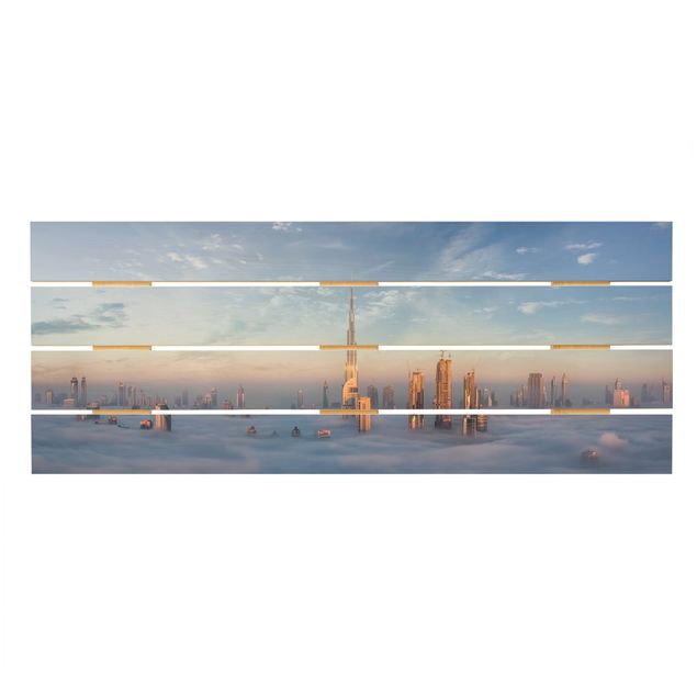 Holzbild - Dubai über den Wolken - Querformat 2:5
