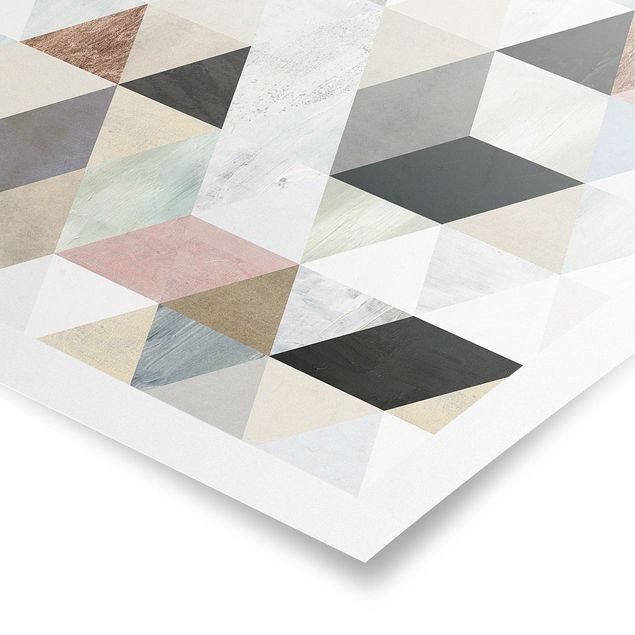 Poster - Aquarell-Mosaik mit Dreiecken I - Quadrat 1:1
