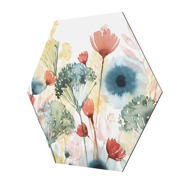 Hexagon Bild Alu-Dibond - Wildblumen im Sommer I