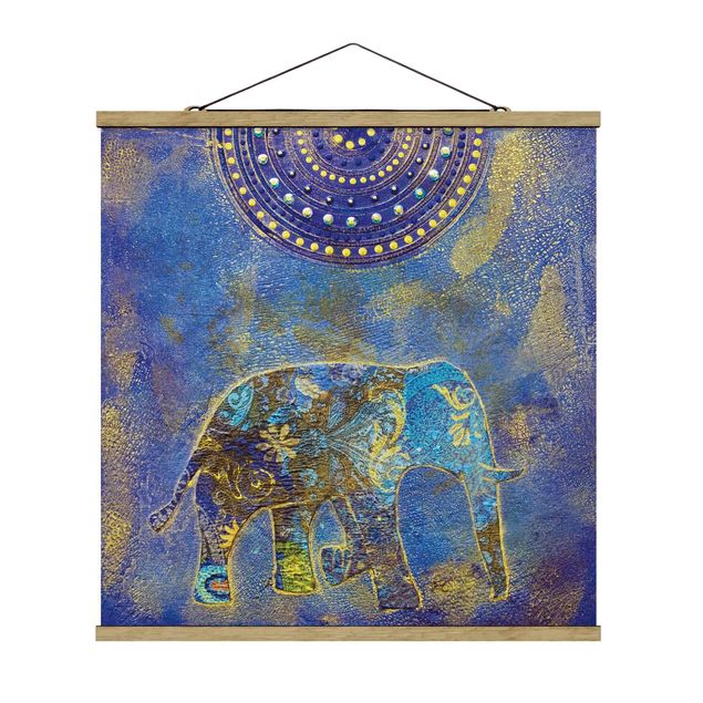 Stoffbild mit Posterleisten - Elephant in Marrakech - Quadrat 1:1