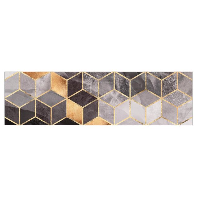 Küchenrückwand - Schwarz Weiß goldene Geometrie