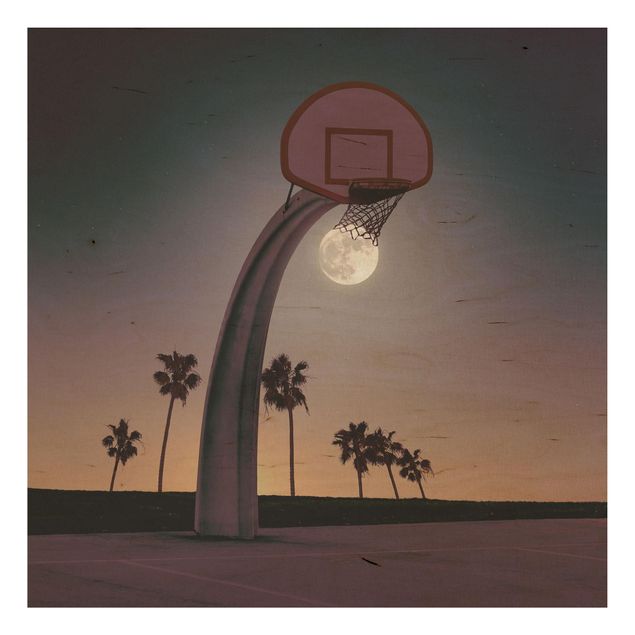Holzbilder Basketball mit Mond
