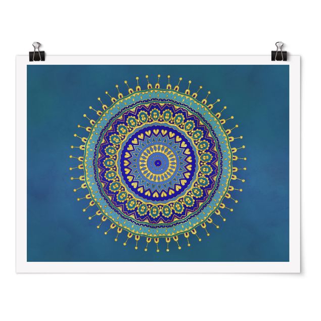 Poster - Mandala Blau Gold - Querformat 3:4