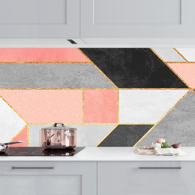 Küchenrückwand - Geometrie Rosa und Gold