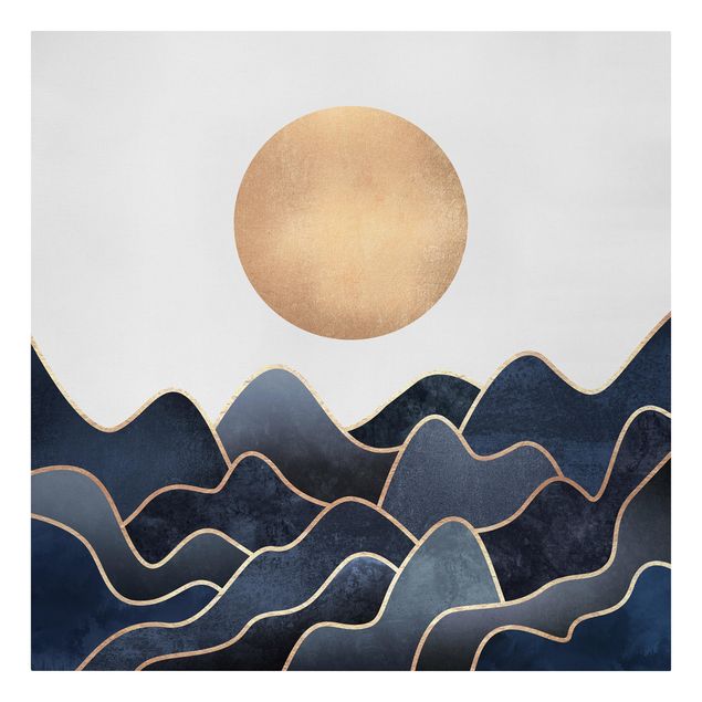 Leinwandbild - Goldene Sonne blaue Wellen - Quadrat 1:1