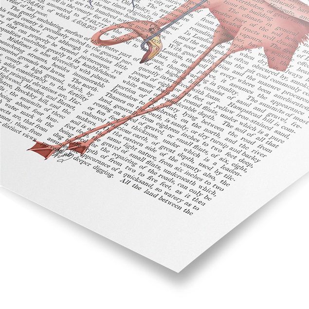 Poster mit Sprüchen Tierlektüre - Flamingo mit Regenschirm