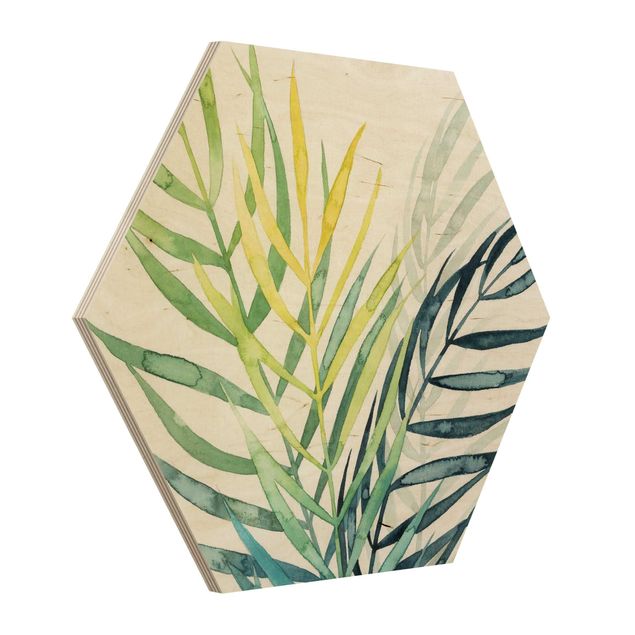 Hexagon Bild Holz - Tropisches Blattwerk - Palme