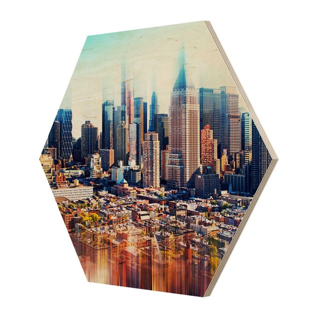 Hexagon Bild Holz - Manhattan Skyline Urban Stretch