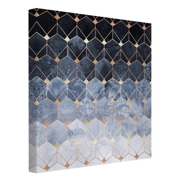Leinwandbild - Blaue Geometrie goldenes Art Deco - Quadrat 1:1
