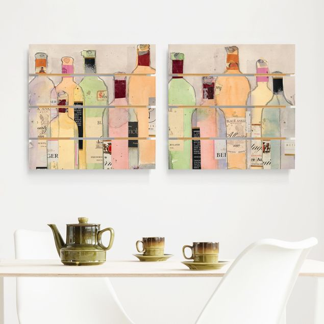 Holzbilder modern Weinflaschen in Wasserfarbe Set I