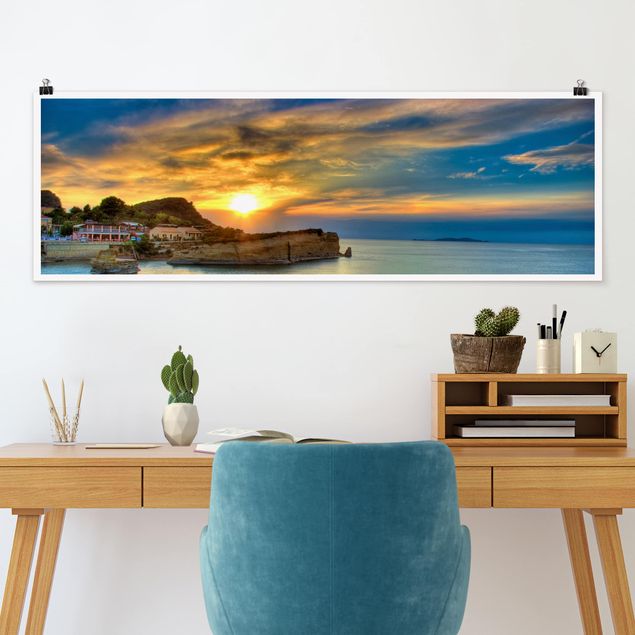 Poster Landschaft Sonnenuntergang über Korfu
