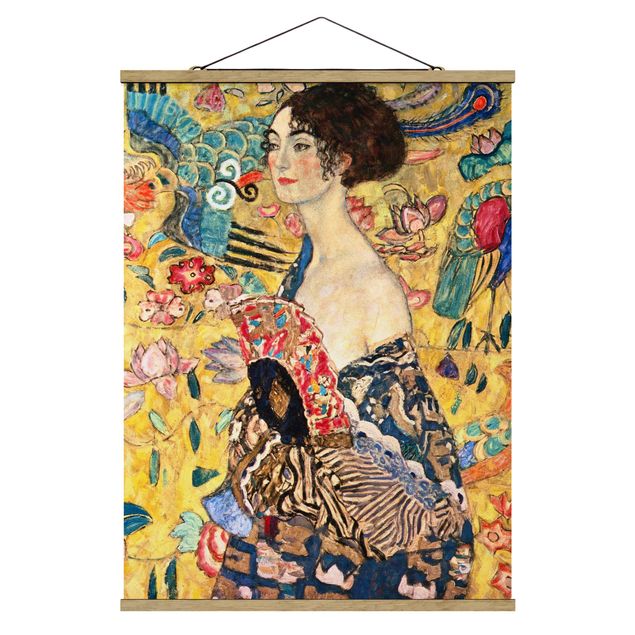 Stoffbild mit Posterleisten - Gustav Klimt - Dame mit Fächer - Hochformat 3:4
