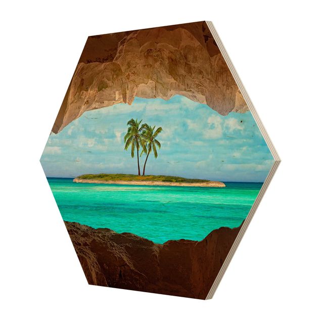 Hexagon Bild Holz - Blick ins Paradies