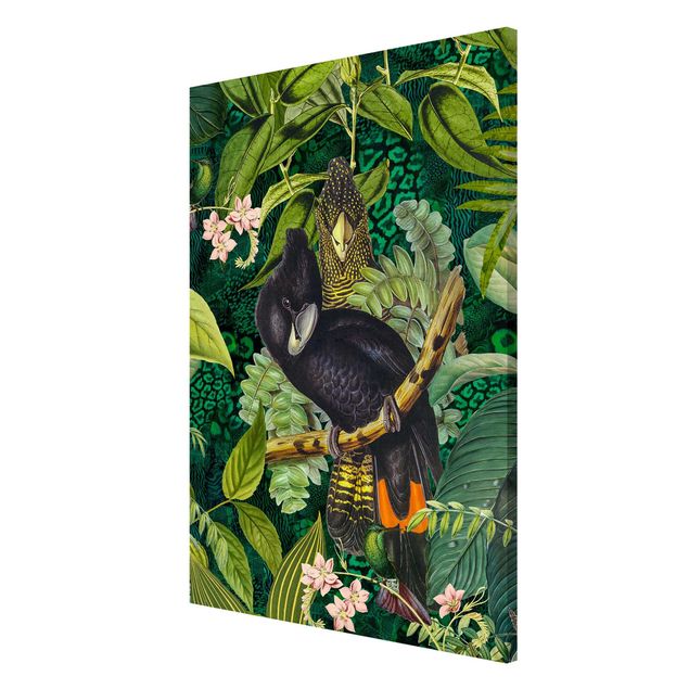 Magnettafel Blumen Bunte Collage - Kakadus im Dschungel