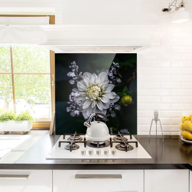 Küchenrückwand Glas Motiv Blumen Weiße Dahlie